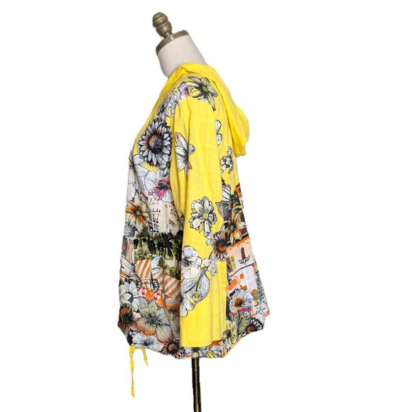 Chicos Pullover Hoodie Women's Size XL 3 Yellow Floral Cityscape Cotton Beach - Picture 4 of 6